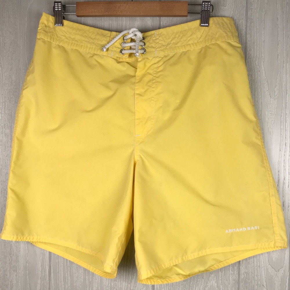 Armand Basi designer yellow lined swim trunks bathing suit with pockets